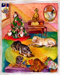 Goog, Flavia, Dog, Winter, Christmas, Indoor Christmas Decor, Watercolor Painting, Card Illustration, Defiance MO